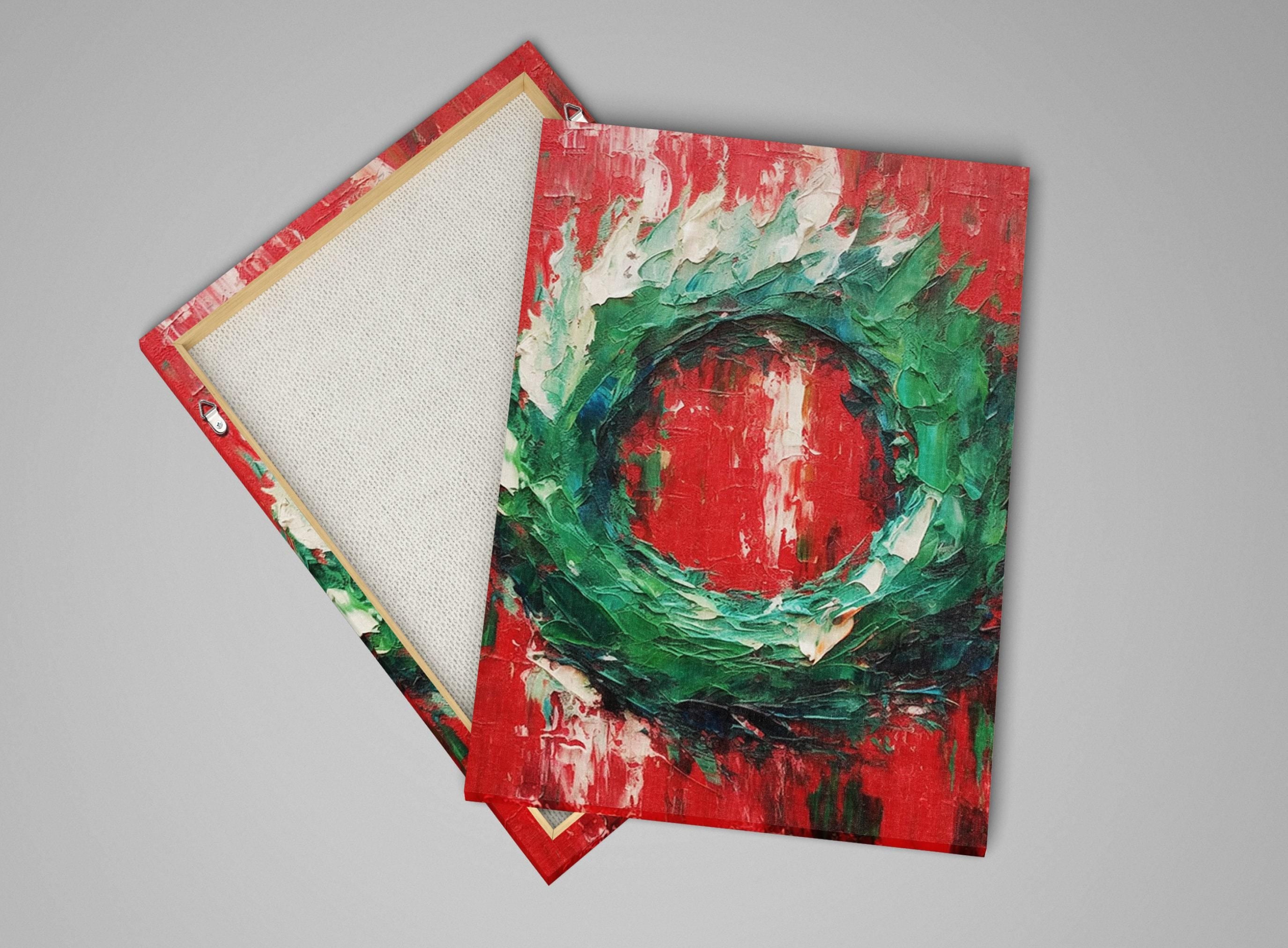 Christmas Wreath Painting – Festive Holiday Wall Art on Gallery Wrapped Canvas