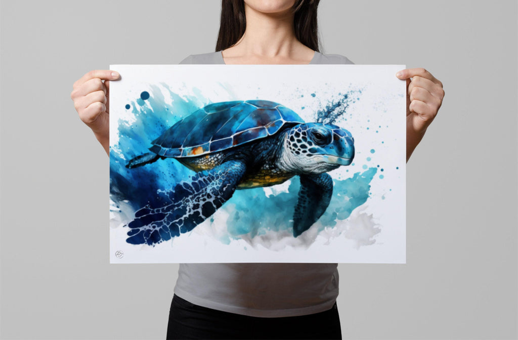 Ocean's Guardian: Watercolor Sea Turtle Wall Art, Giclee Print on Canvas, Artist Paper, Watercolor Paper, Available in Extra Large Sizes