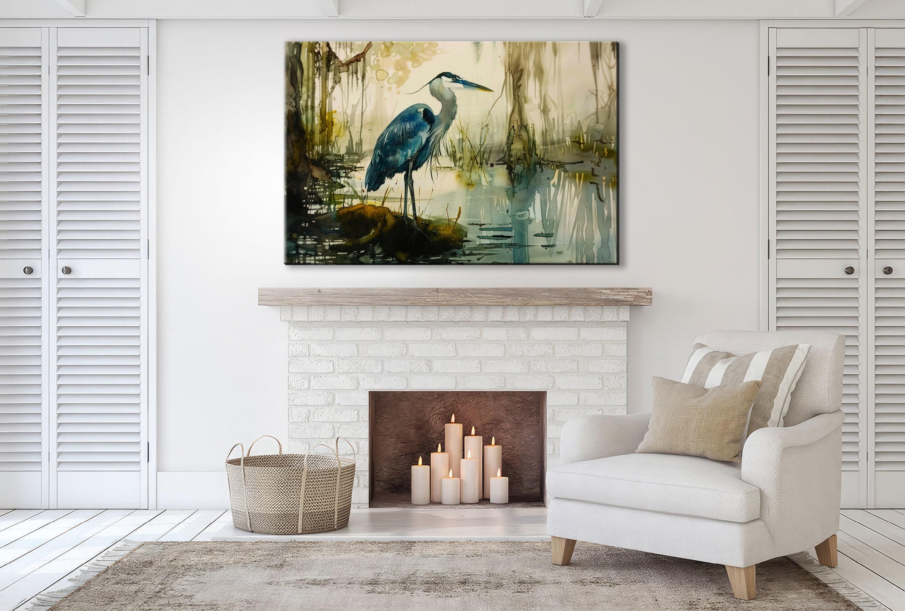 Blue Heron Wall Art – Elegant Alcohol Ink Canvas | Large Gallery Wrapped Print