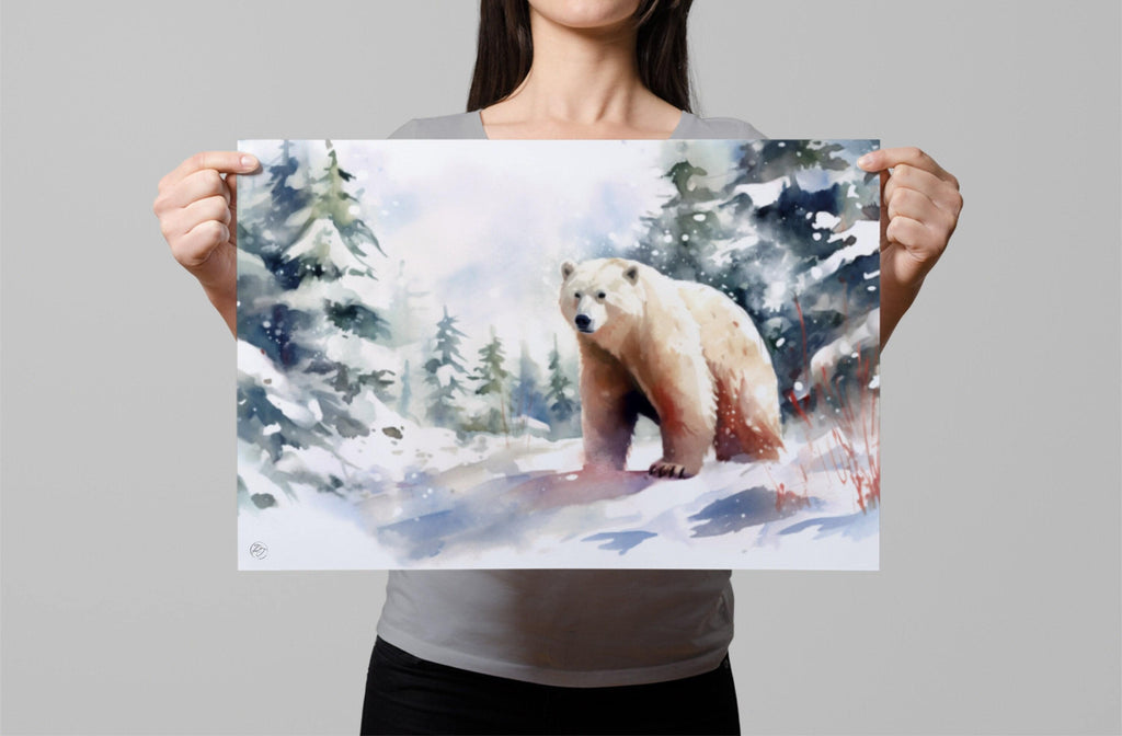 Arctic Majesty: Polar Bear Watercolor - Giclee Print on Canvas, Artist Paper, Watercolor Paper, Available in Extra Large Sizes