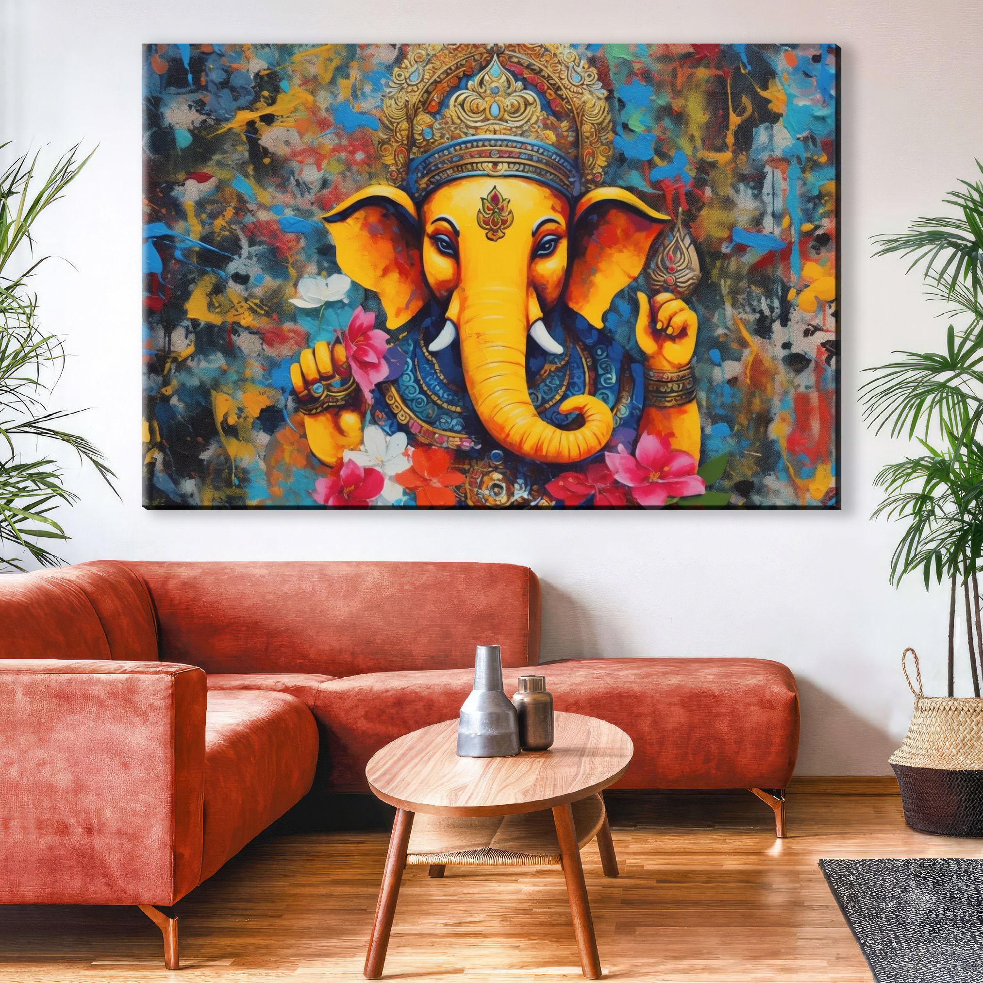 Ganesha Canvas Print - Hindu God Wall Art | Large Canvas Art, Spiritual Painting