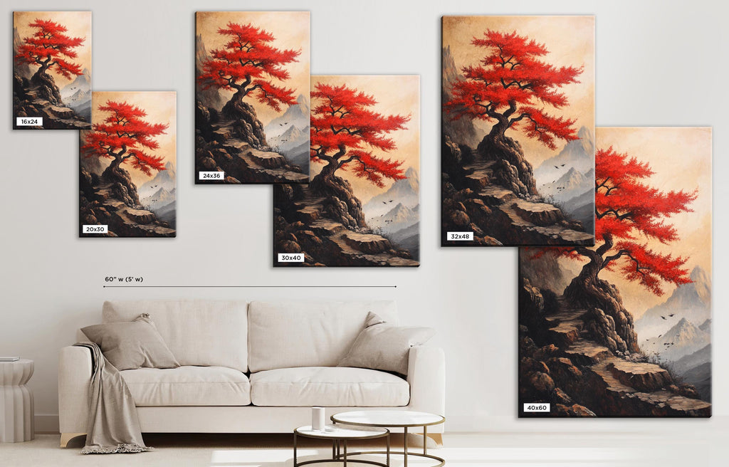 a living room with a couch and a painting on the wall
