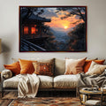 a living room with a couch and a painting on the wall