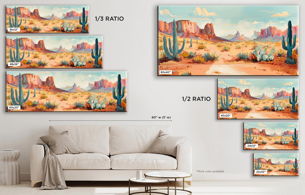 a living room with a couch and three paintings on the wall