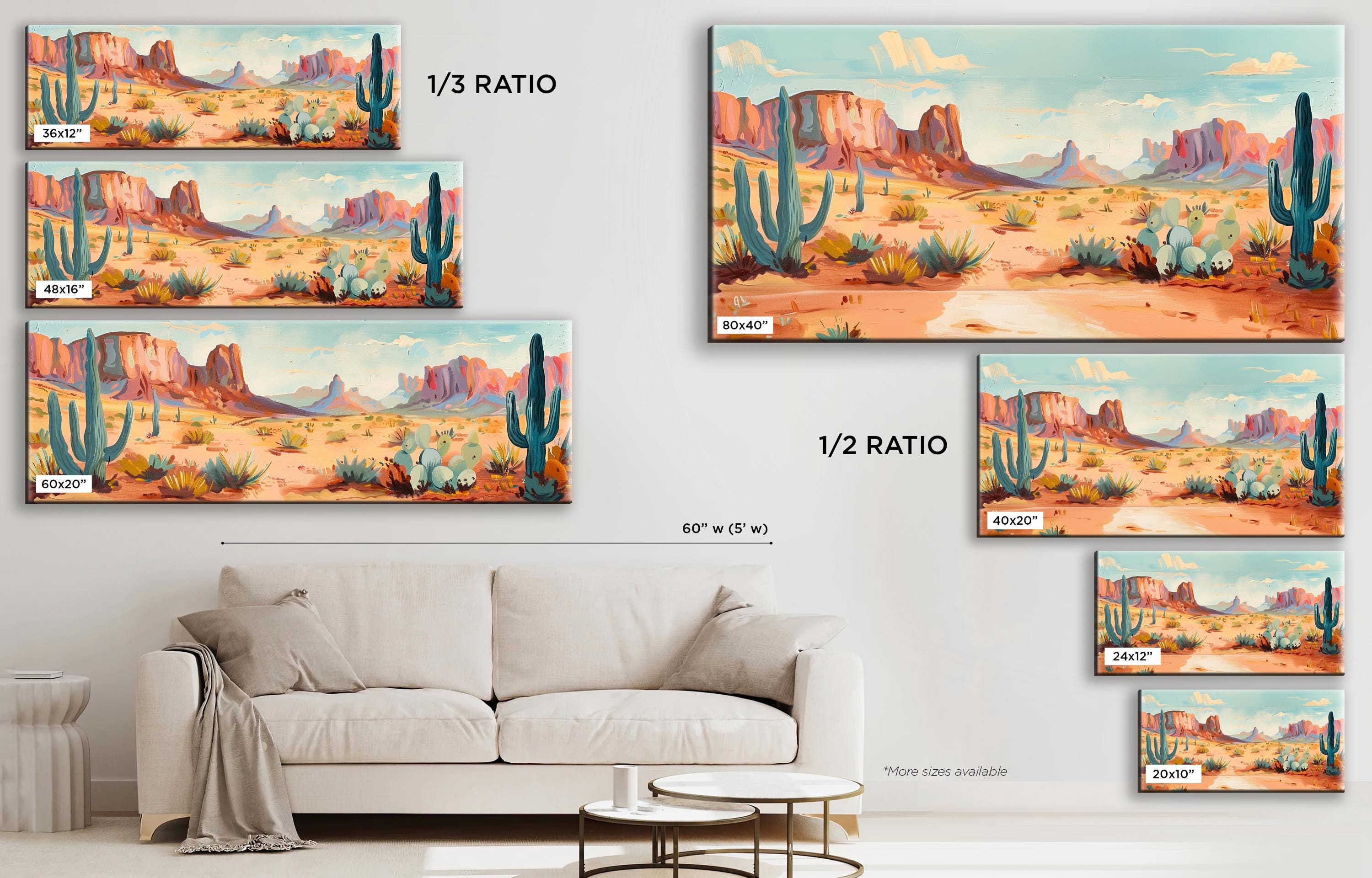 a living room with a couch and three paintings on the wall
