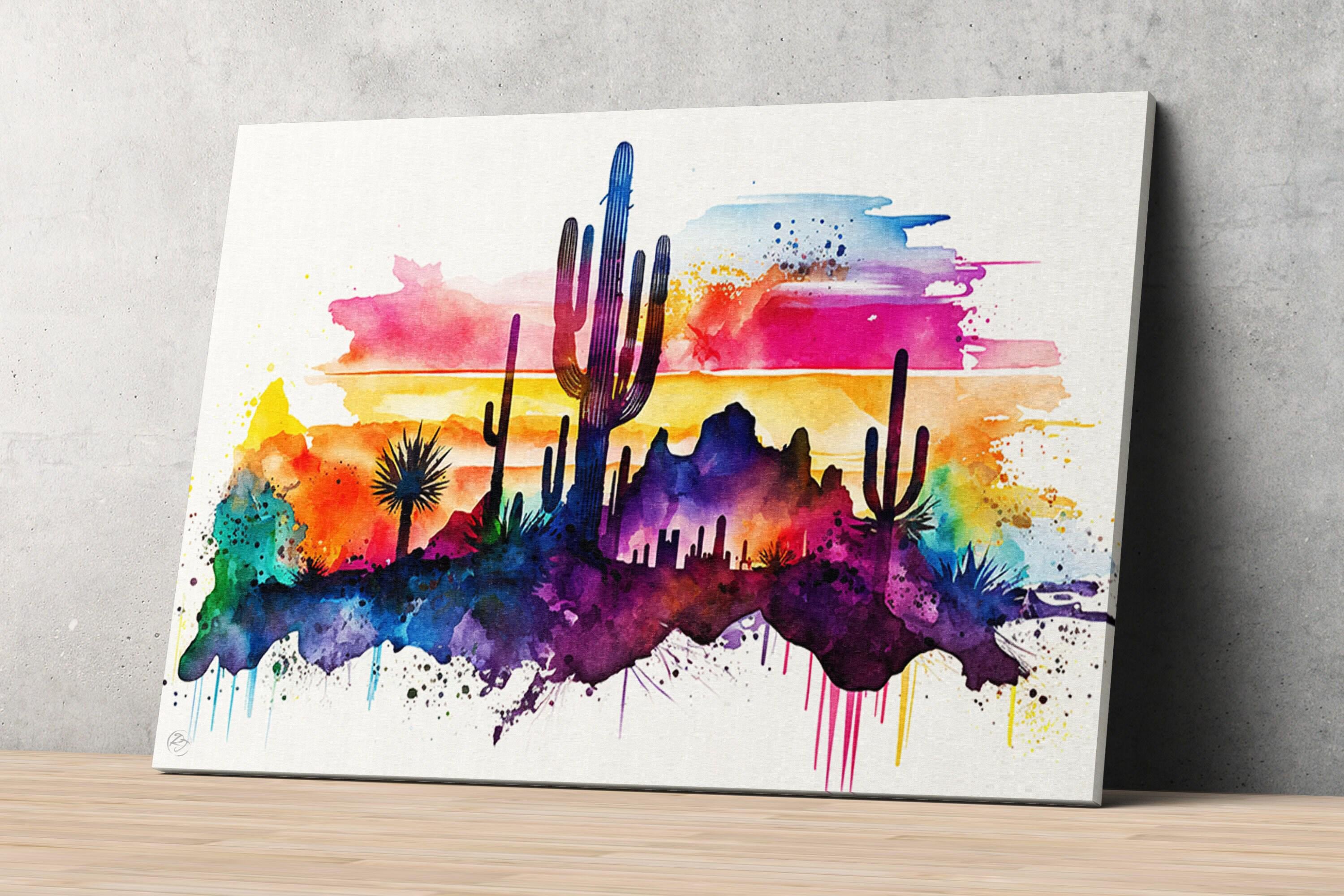 Southwest Desert Vista: Watercolor Landscape Art, Giclee Print on Canvas, Artist Paper, Watercolor Paper, Available in Extra Large Sizes