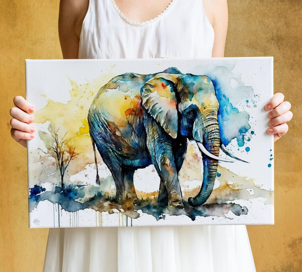 Gentle Giant: Watercolor Elephant Wall Art Print, Giclee Print on Canvas, Artist Paper, Watercolor Paper, Available in Extra Large Sizes