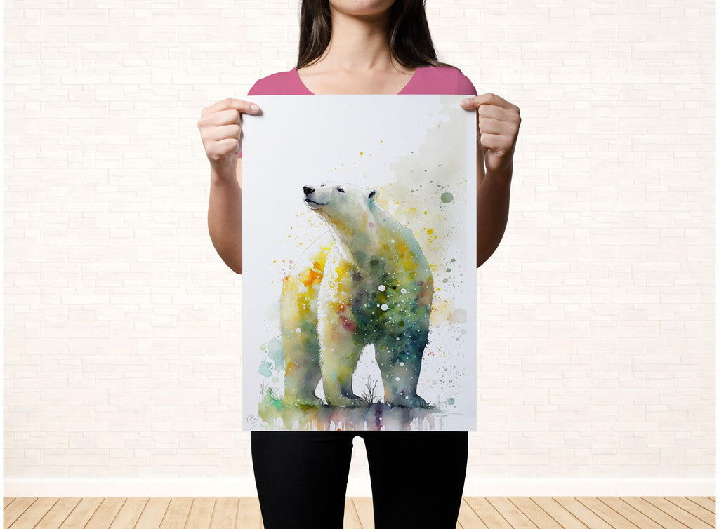 Arctic Majesty: Polar Bear Watercolor Wall Art Print, Giclee Print on Canvas, Artist Paper, Watercolor Paper, Available in Extra Large Sizes