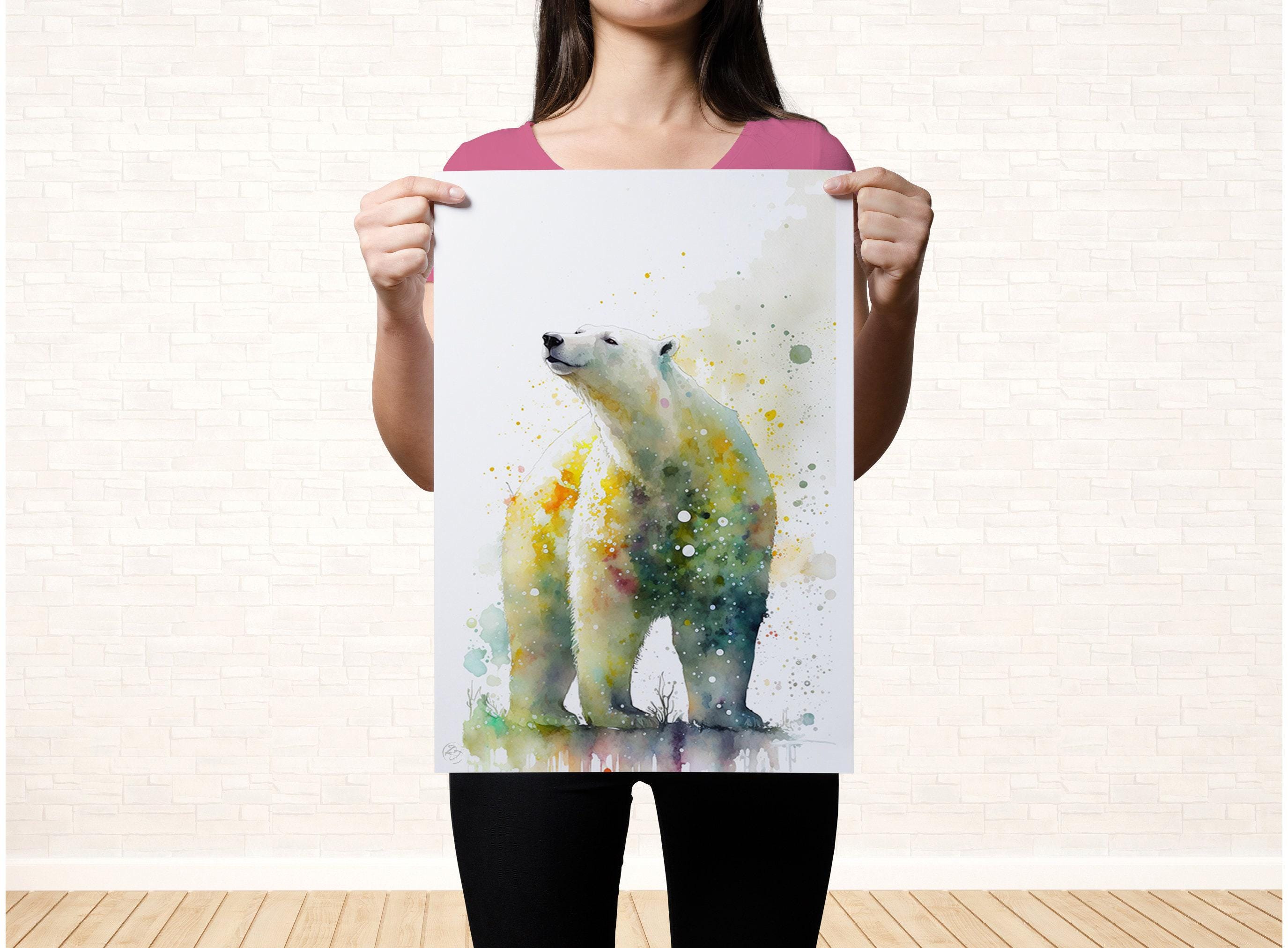 Arctic Majesty: Polar Bear Watercolor Wall Art Print, Giclee Print on Canvas, Artist Paper, Watercolor Paper, Available in Extra Large Sizes
