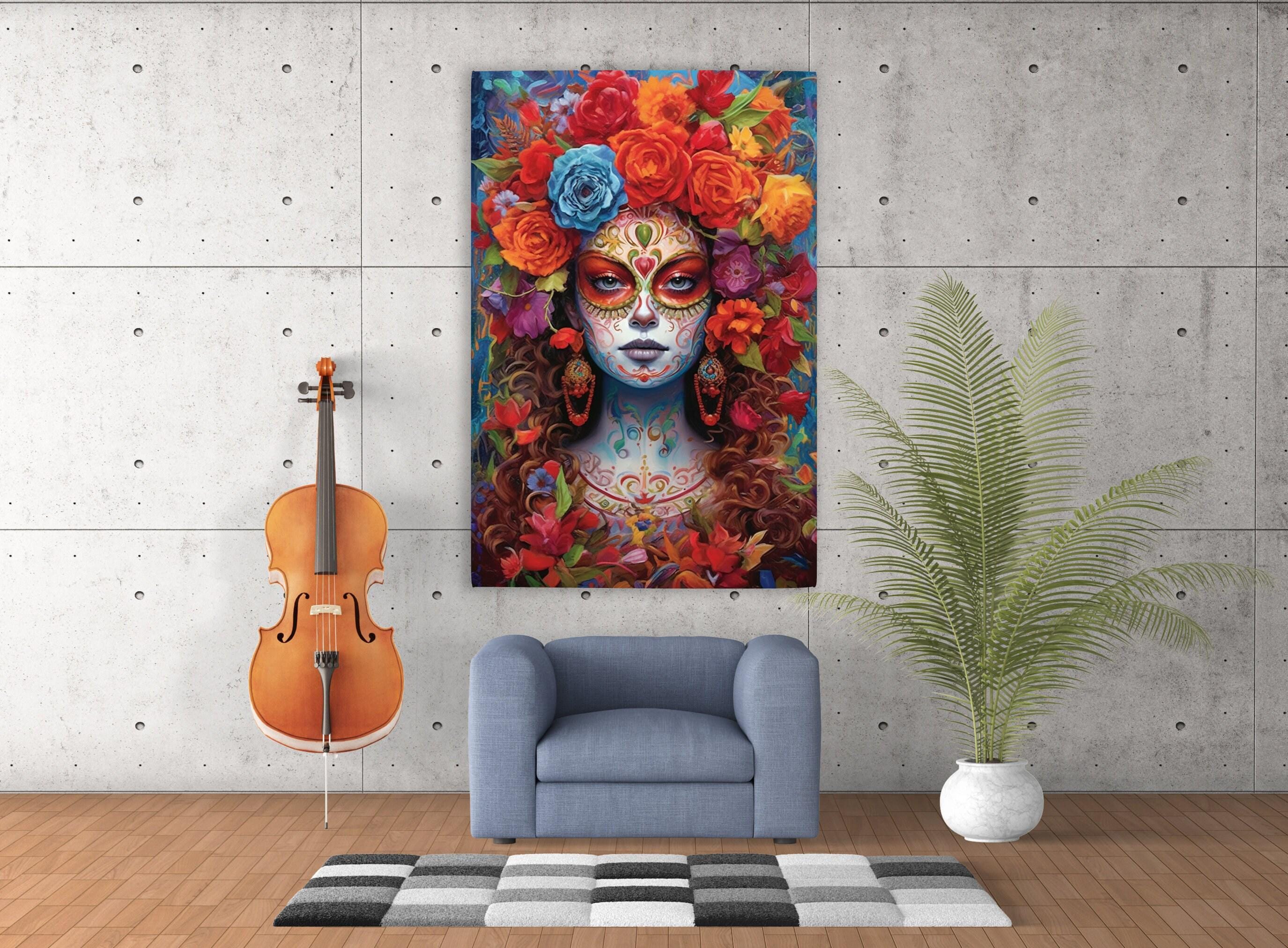 Sugar Skull Wall Art – Floral Skull Canvas Featuring Vibrant Mexican Remembrance Painting