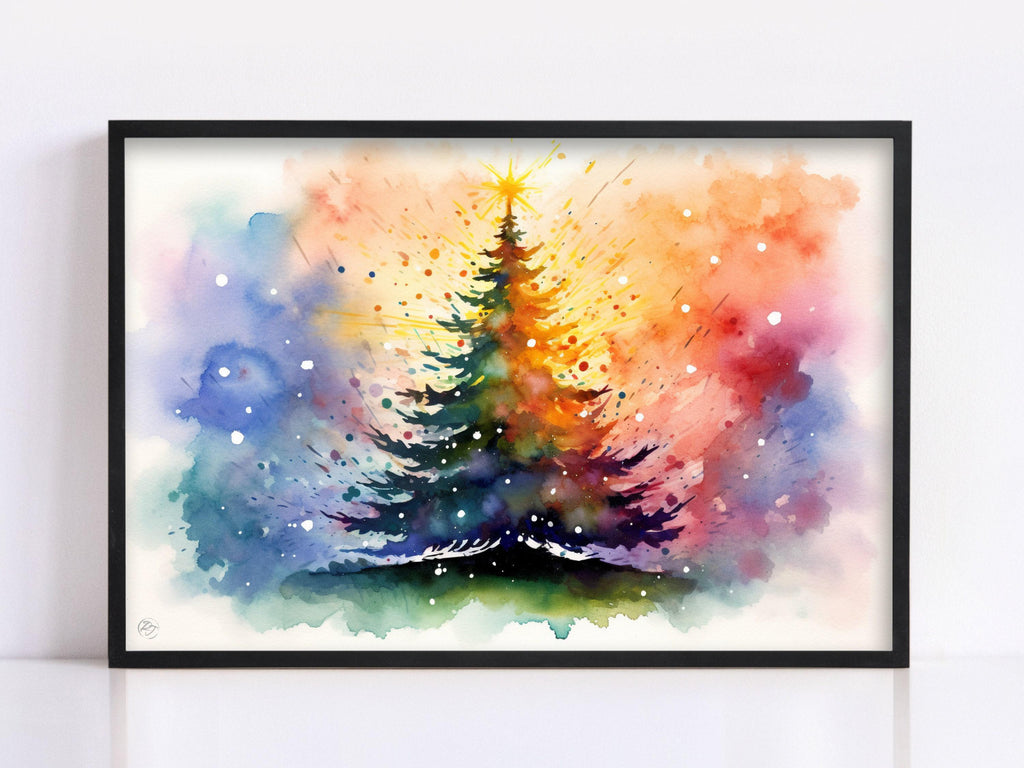 Charming Watercolor Christmas Tree - Winter Wonderland Art, Print on Canvas, Artist Paper, Watercolor Paper, Available in Extra Large Sizes