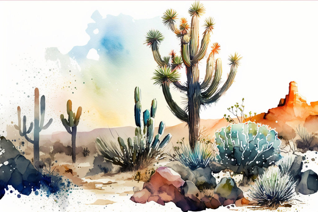 Serenity in the Sands: Watercolor Desert Painting, Giclee Print on Canvas, Artist Paper, Watercolor Paper, Available in Extra Large Sizes