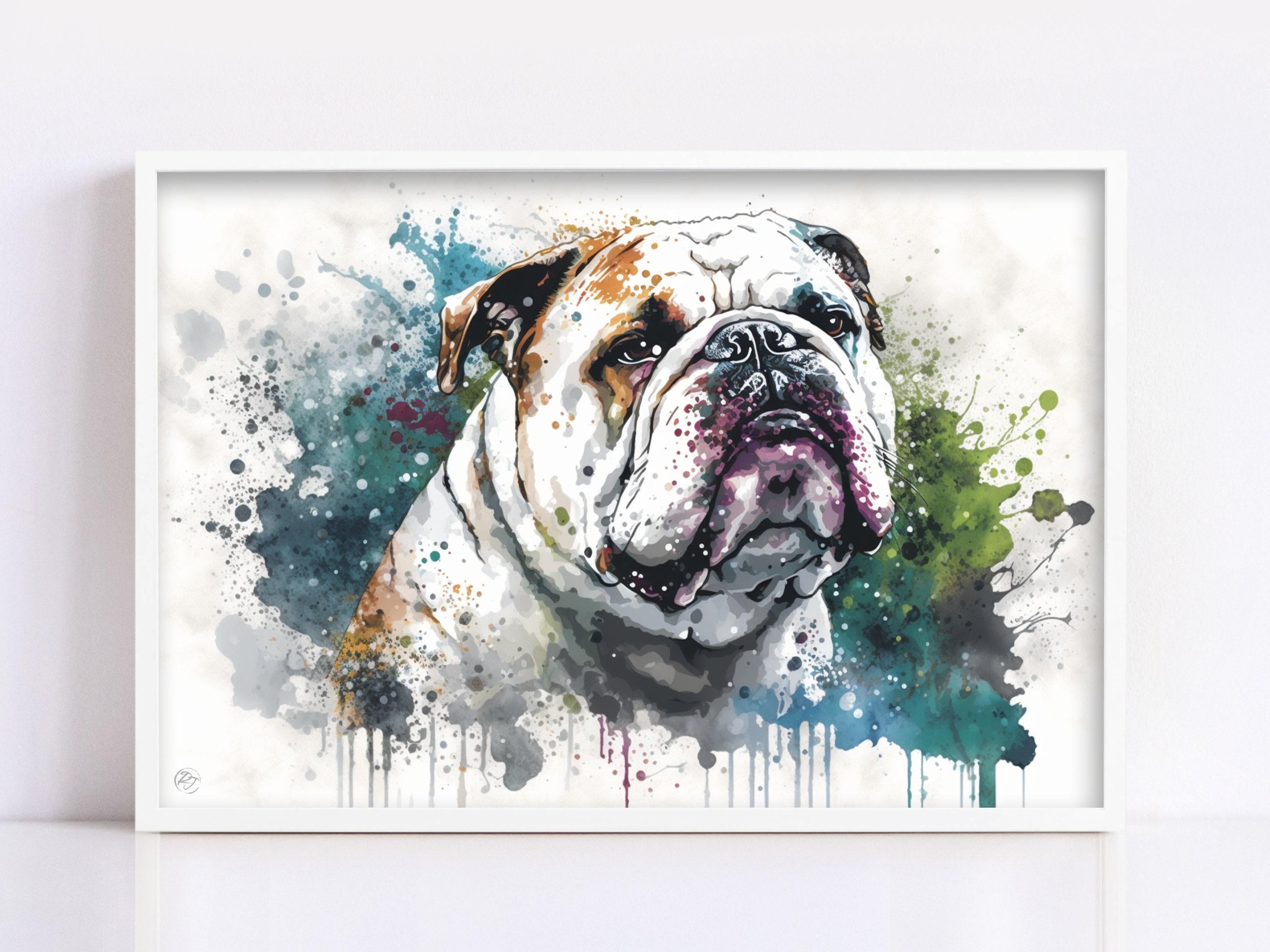 Adorable Bulldog Expression: Watercolor Wall Art, Giclee Print on Canvas, Artist Paper, Watercolor Paper, Available in Extra Large Sizes
