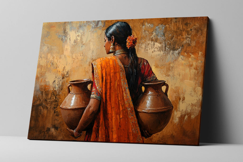Traditional Indian Canvas Art - Extra Large Framed Wall Art, Ready to Hang