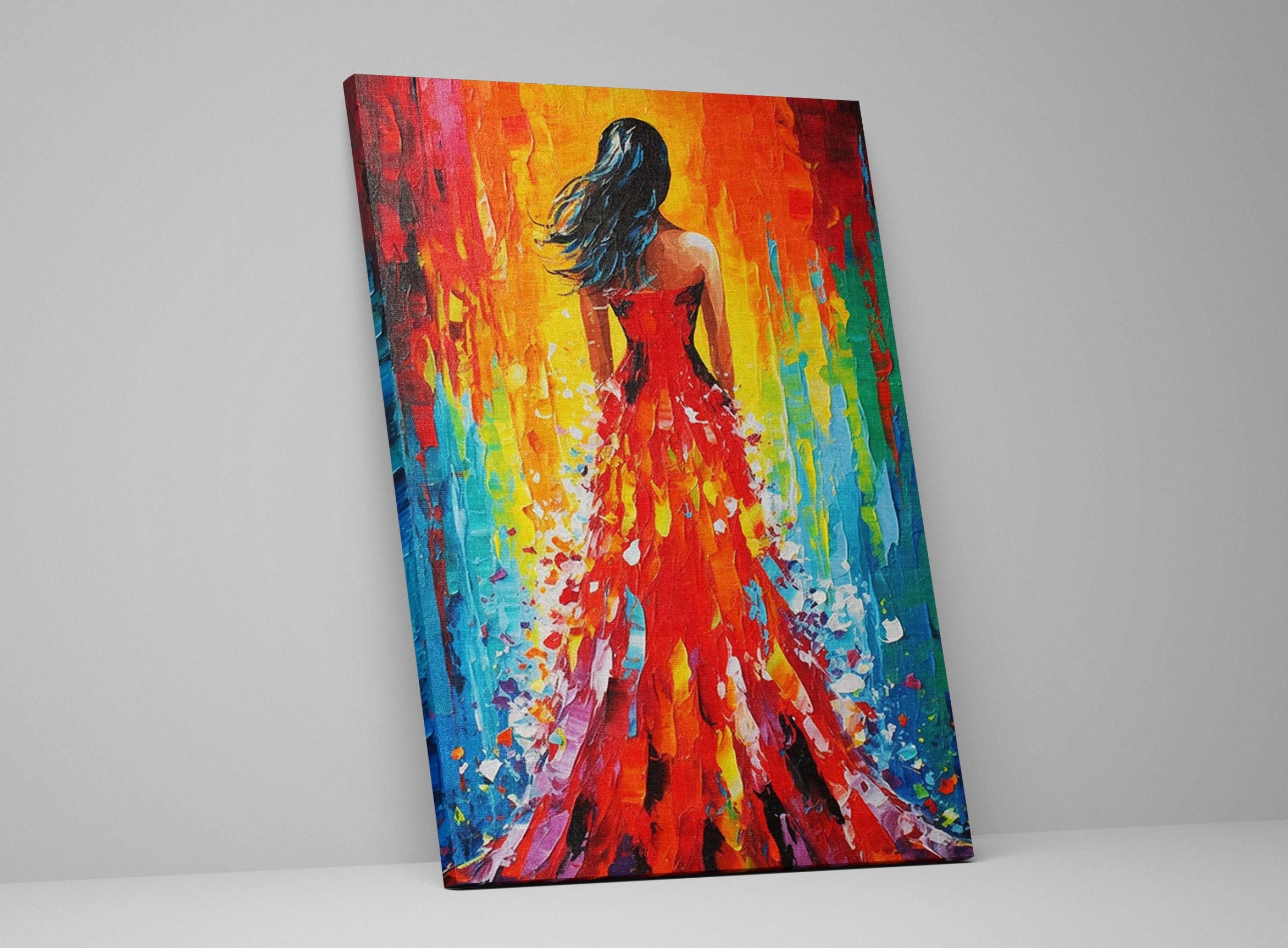 Red Dress Canvas Art - Large Woman Oil Painting Reproduction | Gallery Ready, Feminine Charm