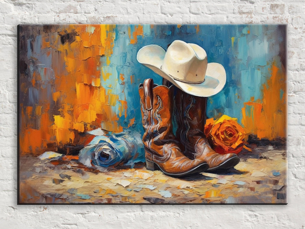 Texas Cowboy Wall Art – Cowboy Boots Canvas | Large Gallery Wrapped Print