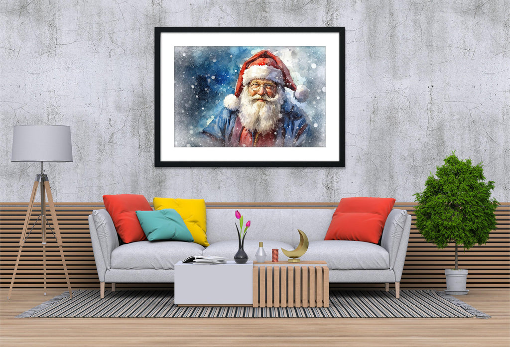 Santa Claus Watercolor - Festive Holiday Wall Art, Giclee Print on Canvas, Artist Paper, Watercolor Paper, Available in Extra Large Sizes