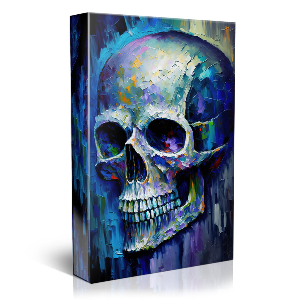 Skull Canvas Art – Blue Skull Painting | Thick Paint, Gallery Ready Canvas Wall Art