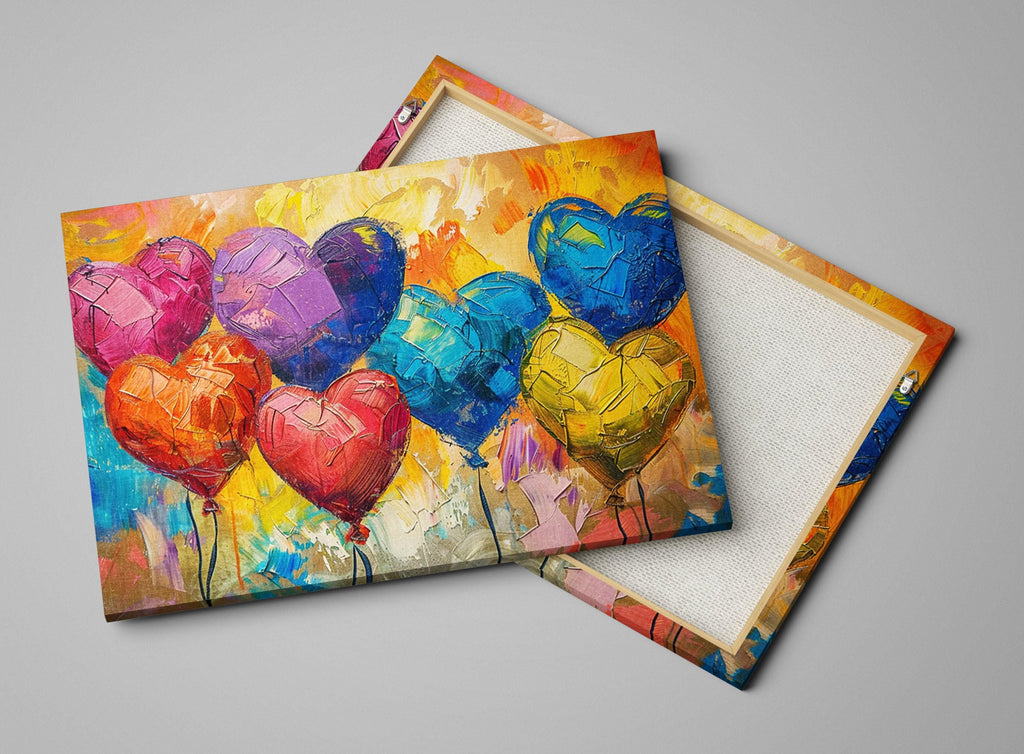 Heart Shaped Balloon Art – Large Canvas Art with Love Themed Decor, Ready to Hang