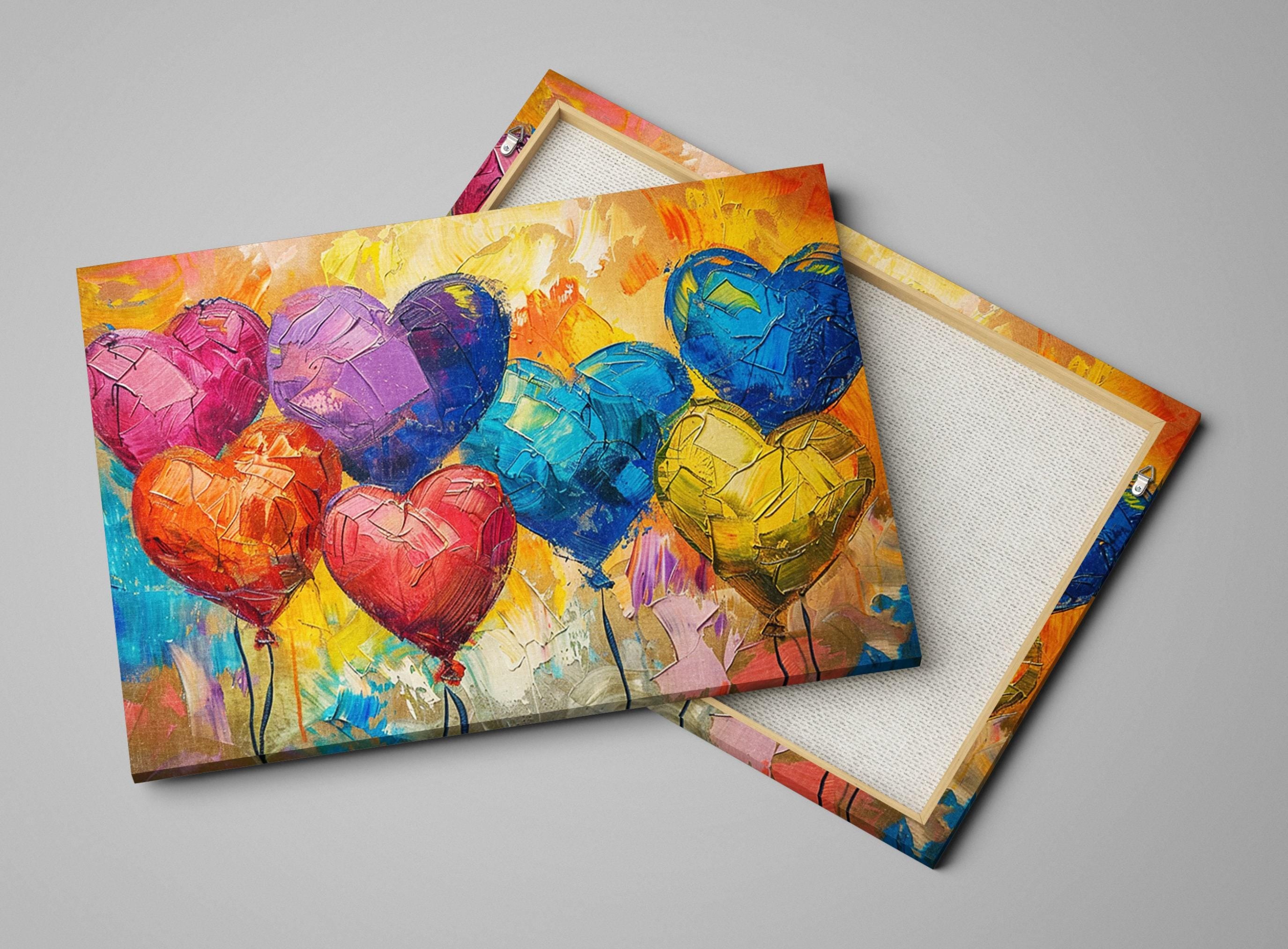 Heart Shaped Balloon Art – Large Canvas Art with Love Themed Decor, Ready to Hang