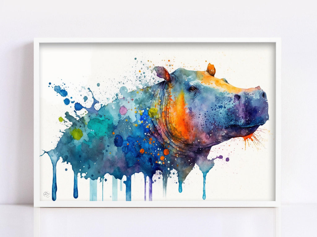 Wildlife Majesty: Hippopotamus Watercolor Painting, Giclee Print on Canvas, Artist Paper, Watercolor Paper, Available in Extra Large Sizes