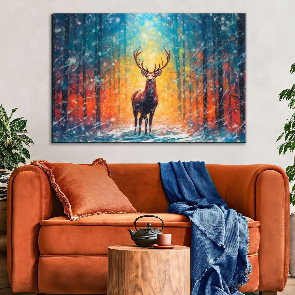 Christmas Reindeer Canvas | Large Rustic Christmas Print - Gallery Wrapped Art