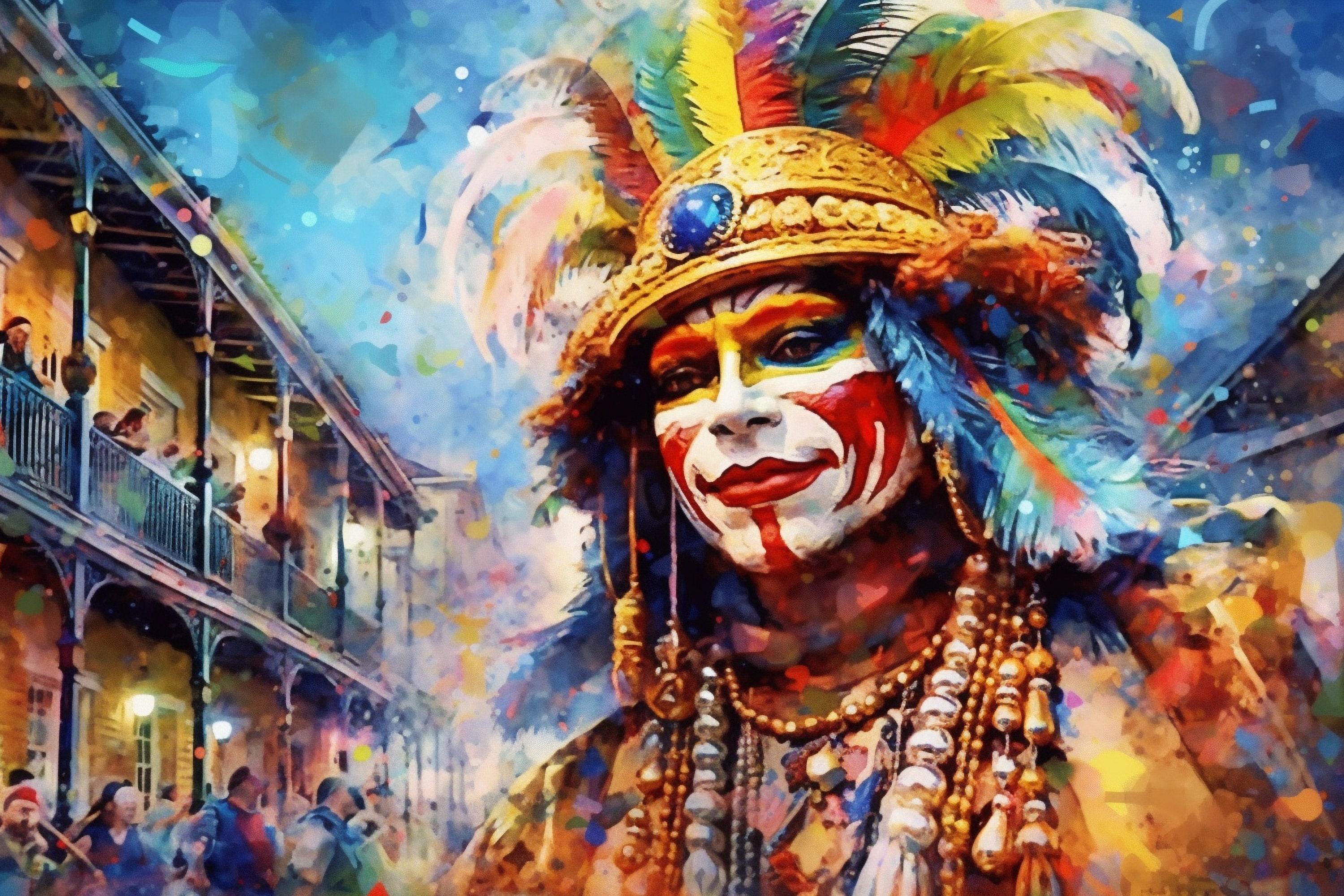 New Orleans Mardi Gras Masquerade Character Watercolor, Print on Canvas, Artist Paper, Watercolor Paper, Available in Extra Large Sizes