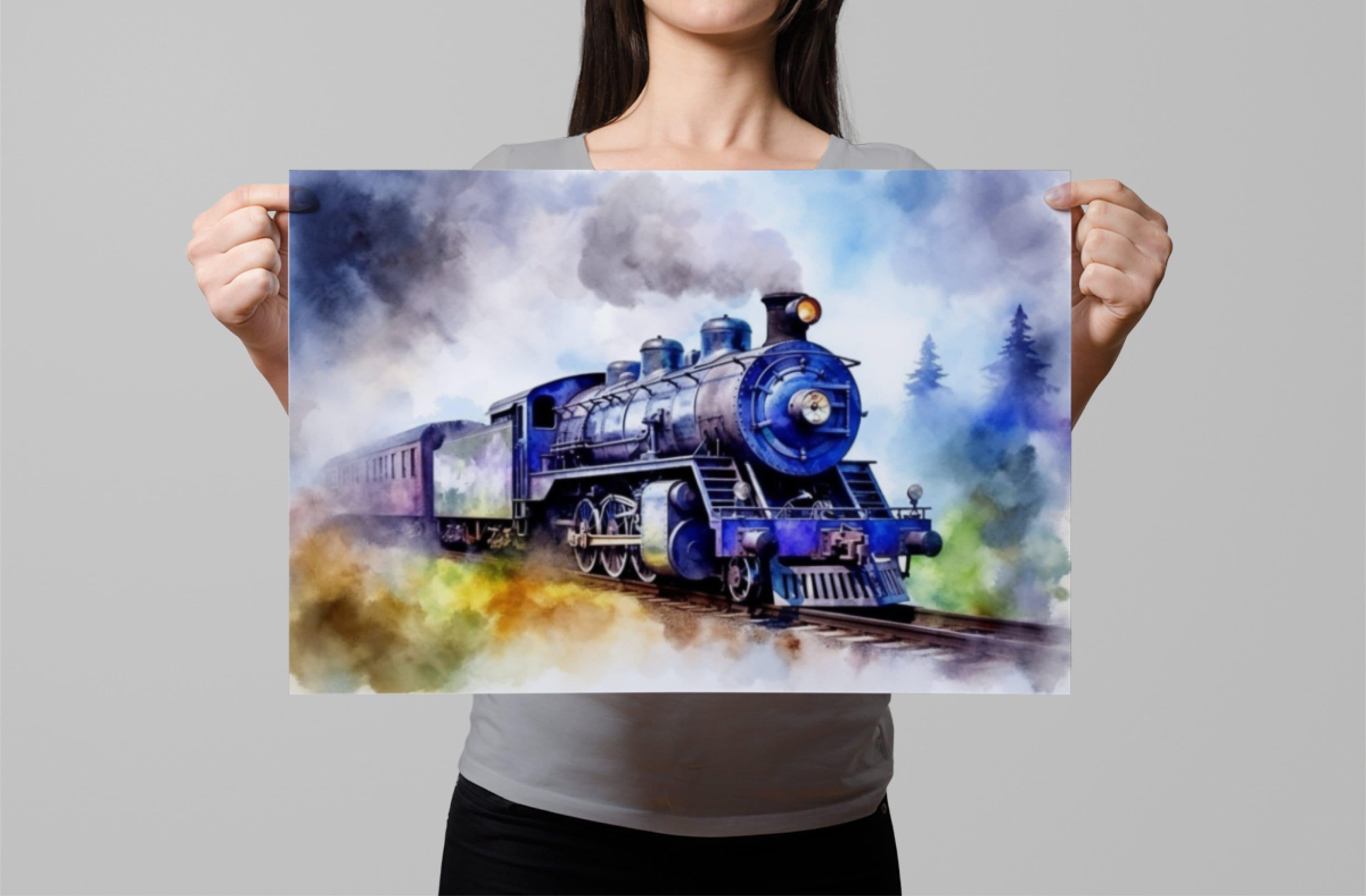 Railroad Beauty: Watercolor Train Art Print, Giclee Print on Canvas, Artist Paper, Watercolor Paper, Available in Extra Large Sizes
