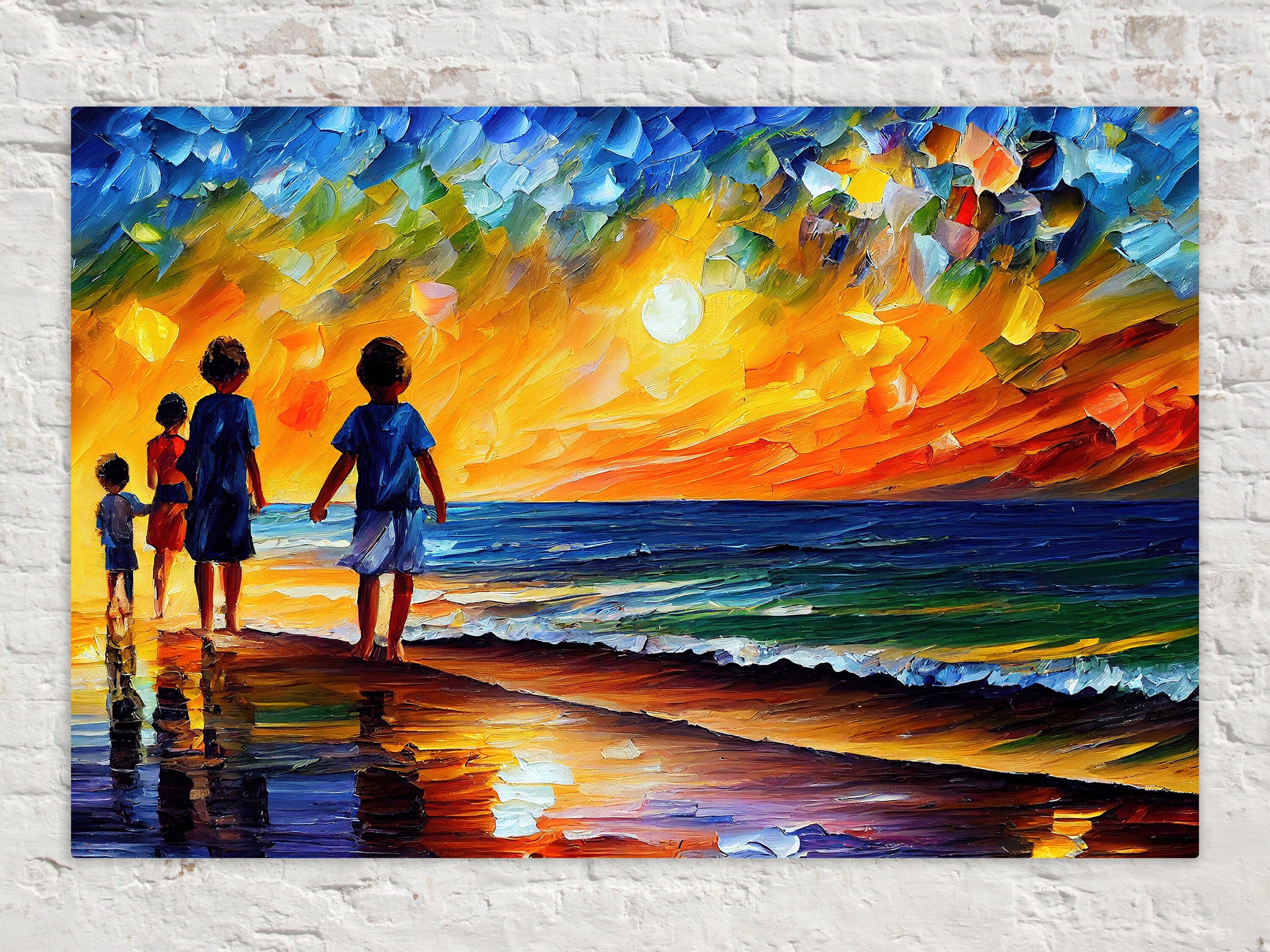 Kids Canvas Print – Vibrant Beach Oil Painting Reproduction | Colorful Wall Art