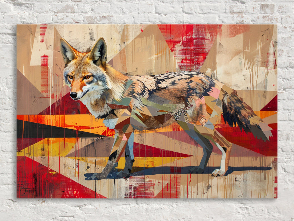Contemporary Coyote Painting – Large Gallery Wrapped Canvas | Modern Desert Animal Art