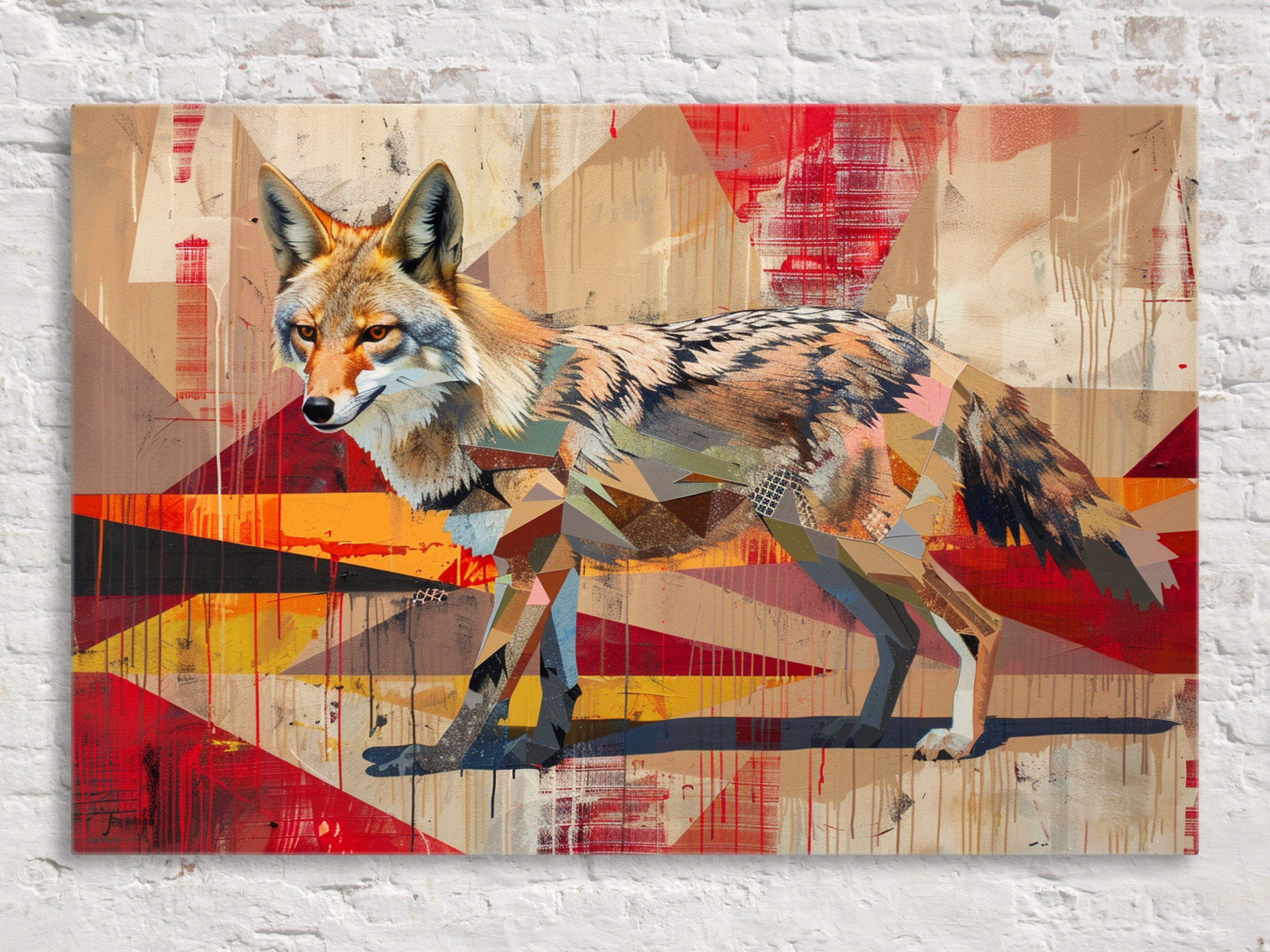Contemporary Coyote Painting – Large Gallery Wrapped Canvas | Modern Desert Animal Art