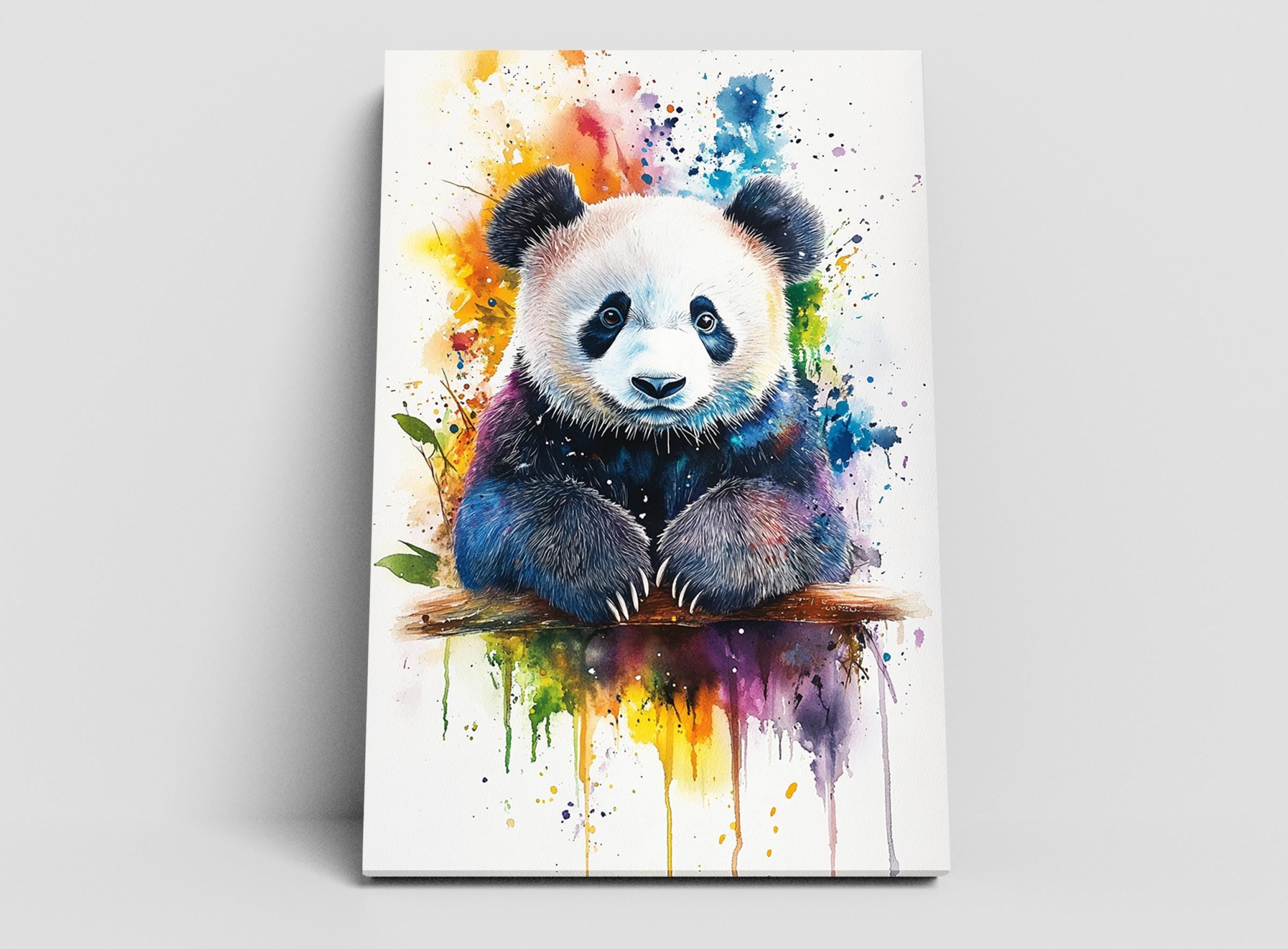 Cute Panda Bear Watercolor Painting Print, Giclee Print on Canvas, Artist Paper, Framed or Unframed, Available in Extra Large Sizes