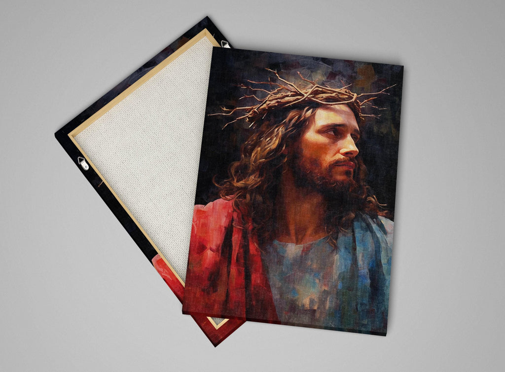 Jesus Christ Canvas Art – Large Canvas Painting with Crown of Thorns and Wood Frame