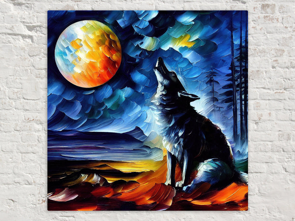 Wolf Canvas Print - Vibrant Howling Wolf Art on Wood Frame Canvas