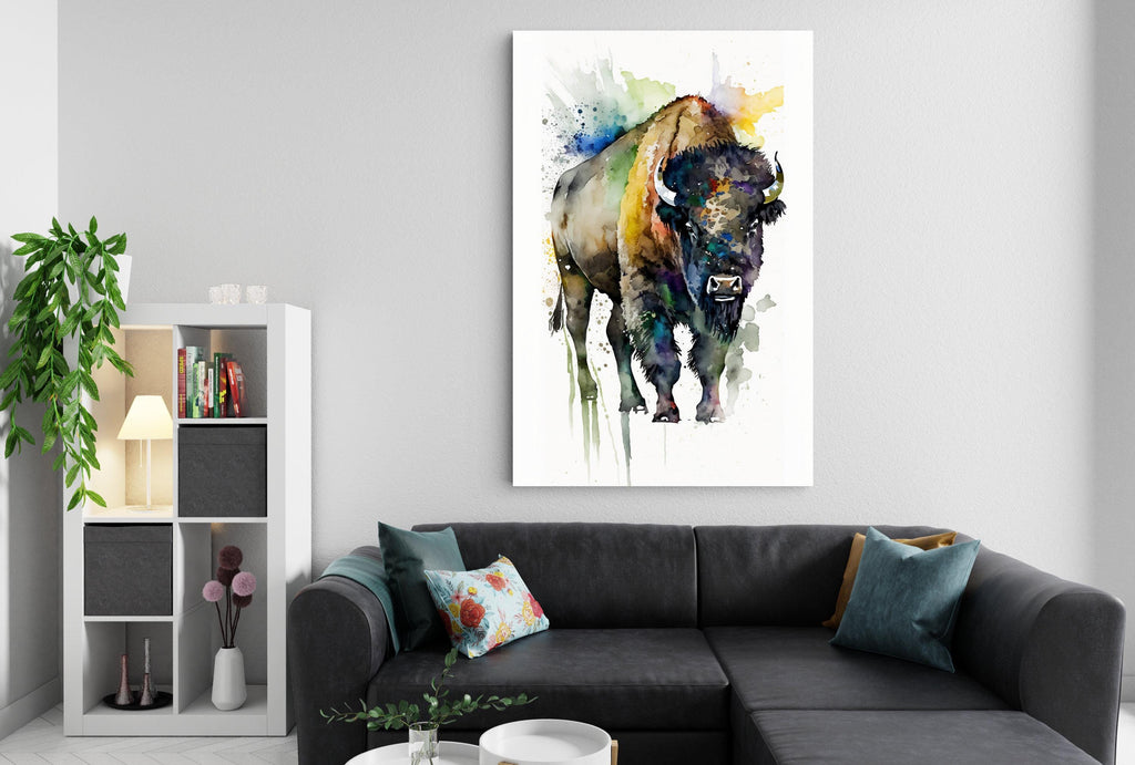 Nature's Strength: Bison Watercolor Wall Art Print, Giclee Print on Canvas, Artist Paper, Watercolor Paper, Available in Extra Large Sizes