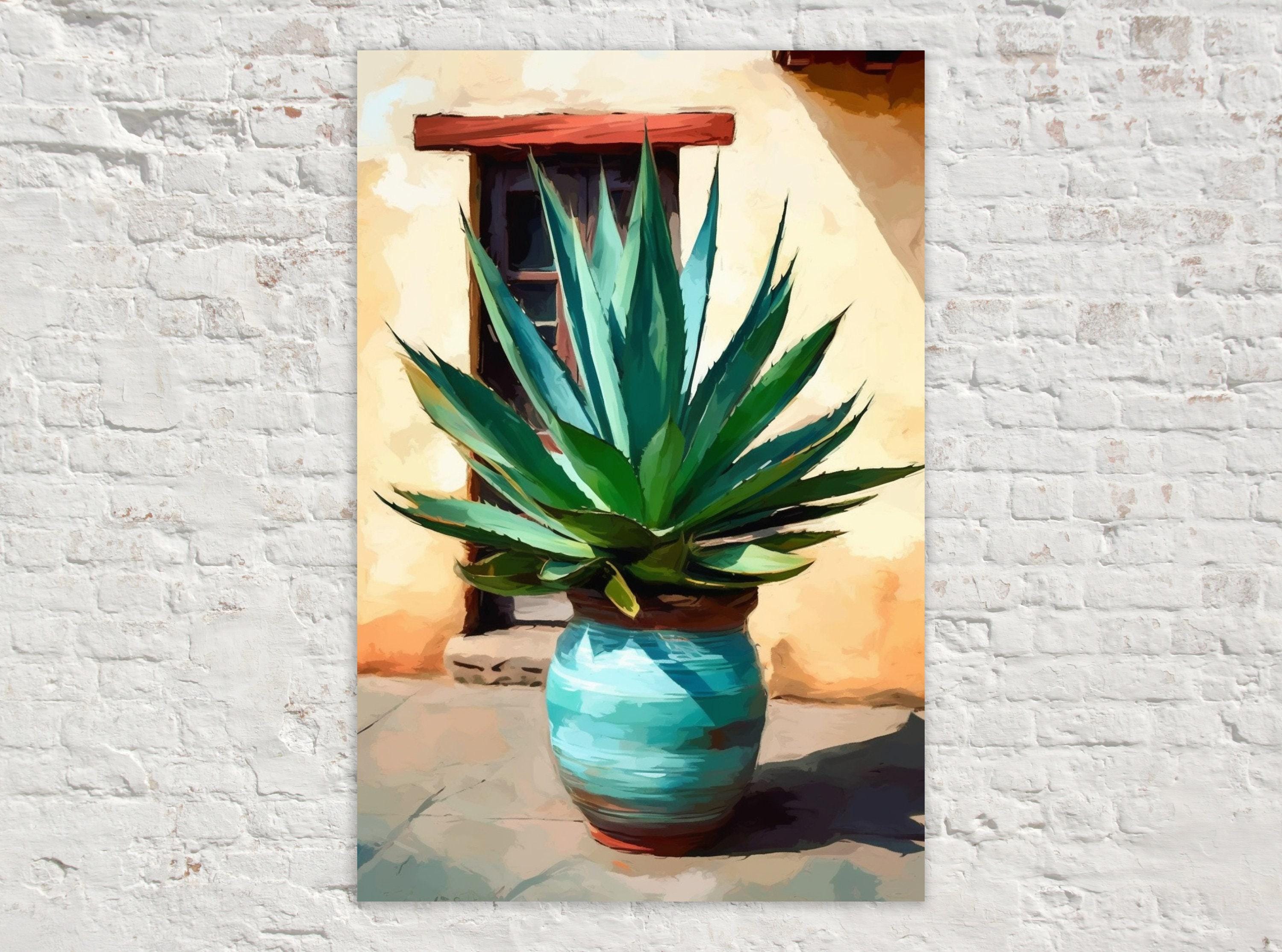 Southwest Canvas Painting – Large Giclee Print Desert Landscape Art with Agave Plant