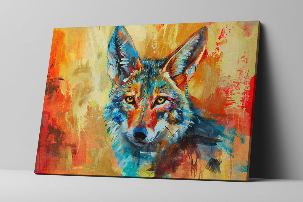 Colorful Coyote Wall Art | Modern Desert Coyote on Gallery Wrapped Canvas, Bold Wall Decor