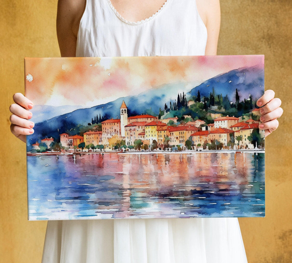 Bellagio Bliss - Lake Como Views Watercolor Painting, Giclee Print on Canvas, Artist Paper, Watercolor Paper, Available in Extra Large Sizes