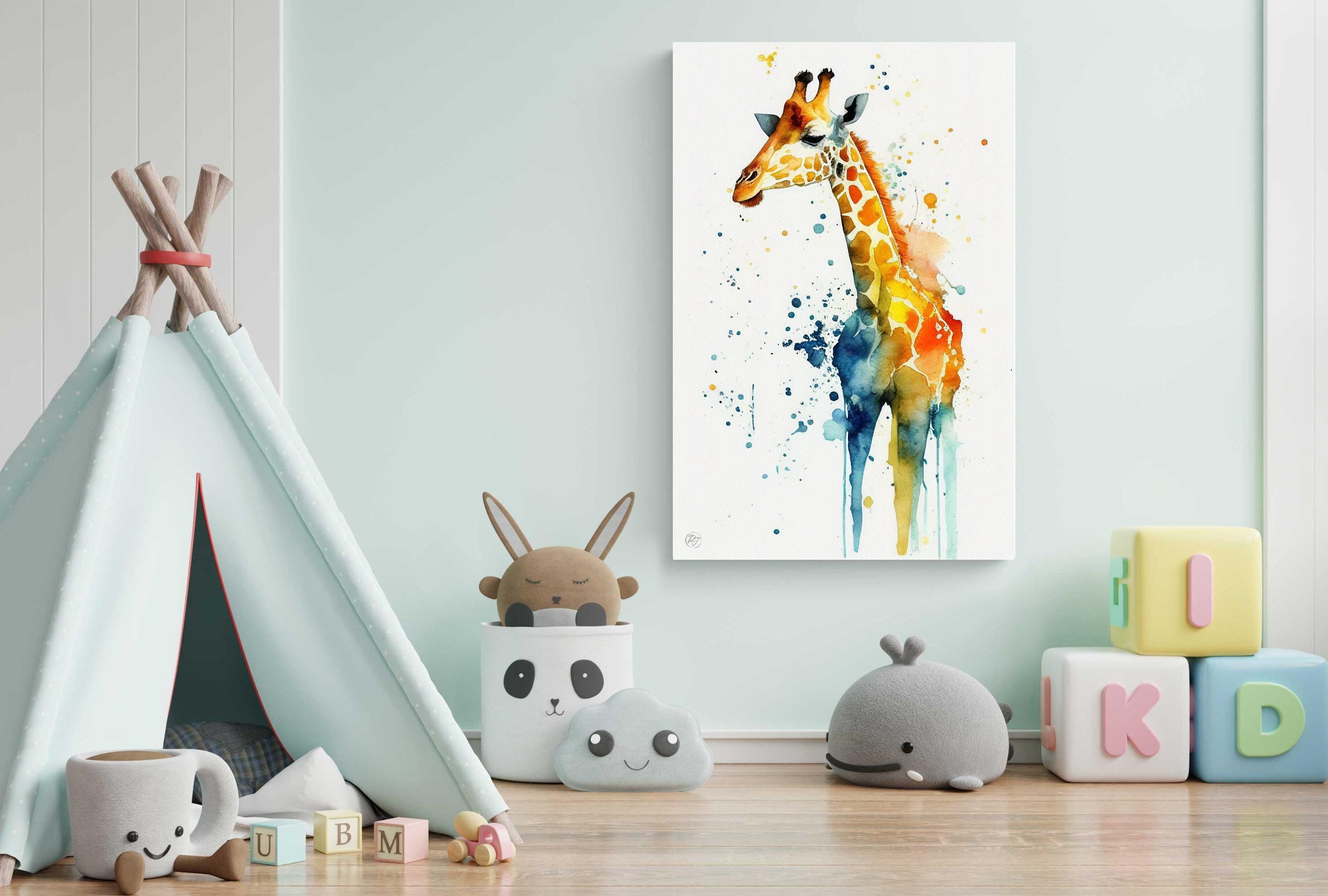 Wildlife Majesty: Giraffe Watercolor Painting, Giclee Print on Canvas, Artist Paper, Watercolor Paper, Available in Extra Large Sizes