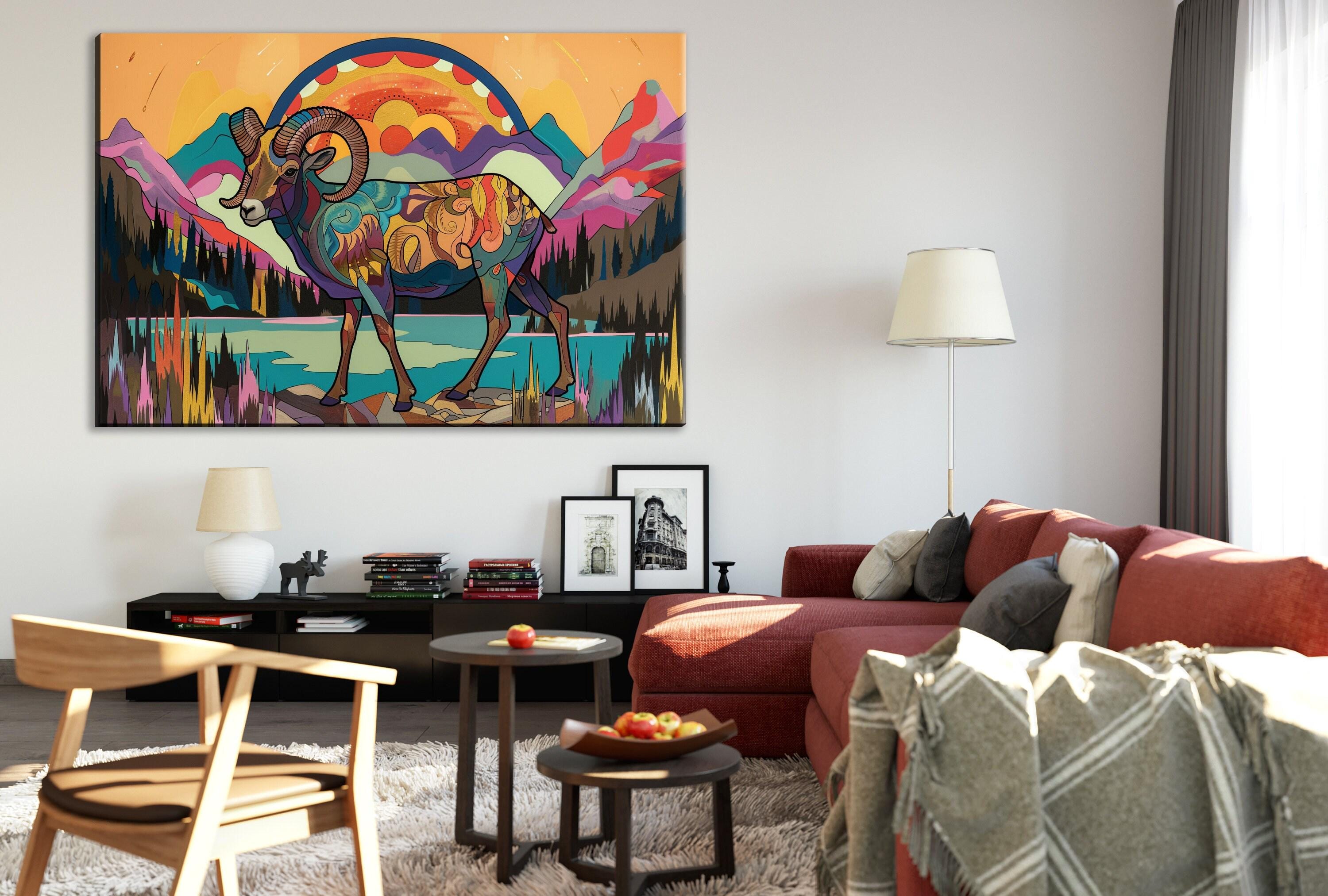 Bighorn Sheep Print - Colorful Ram Canvas Art | Gallery Wrapped, Large Wildlife Wall Decor