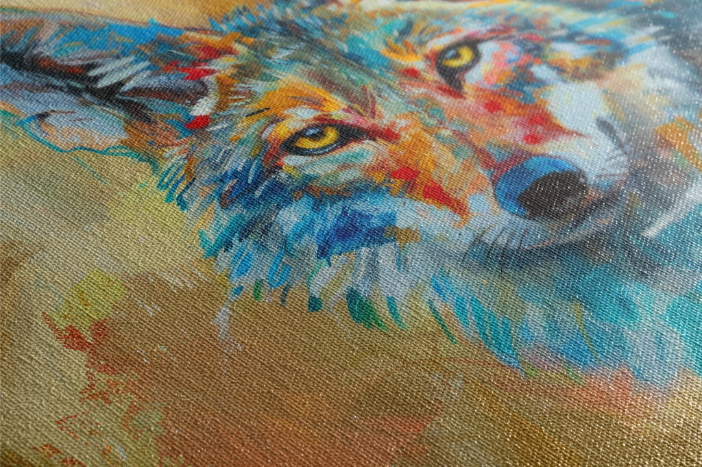 Colorful Coyote Wall Art | Modern Desert Coyote on Gallery Wrapped Canvas, Bold Wall Decor