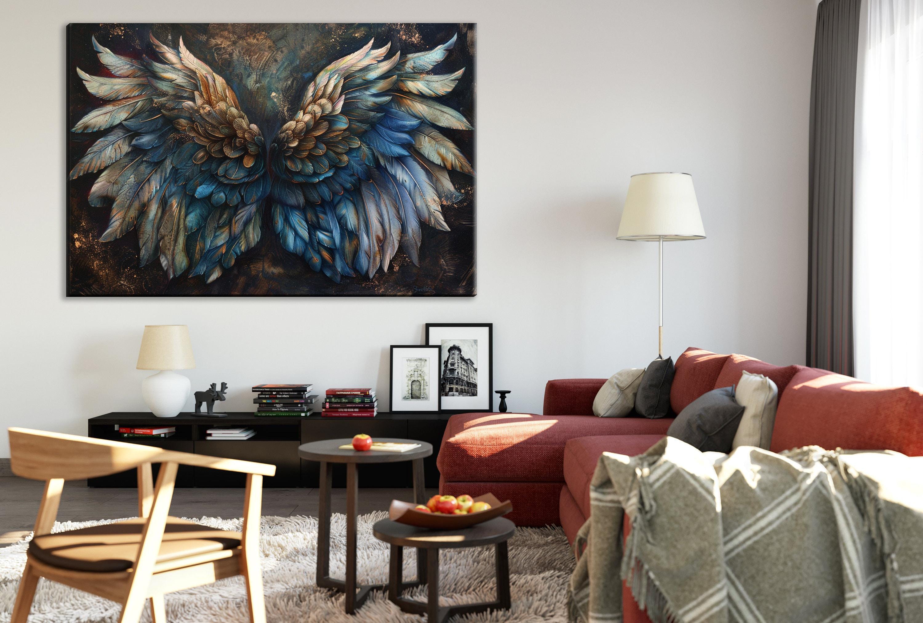 Angel Wings Print - Large Canvas Art | Ornate Feathered Wing Painting on Gallery Wrapped Canvas