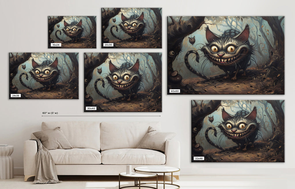 Cheshire Cat Canvas – Gallery Wrapped Print with Mischievous Smile | Extra Large Wall Art