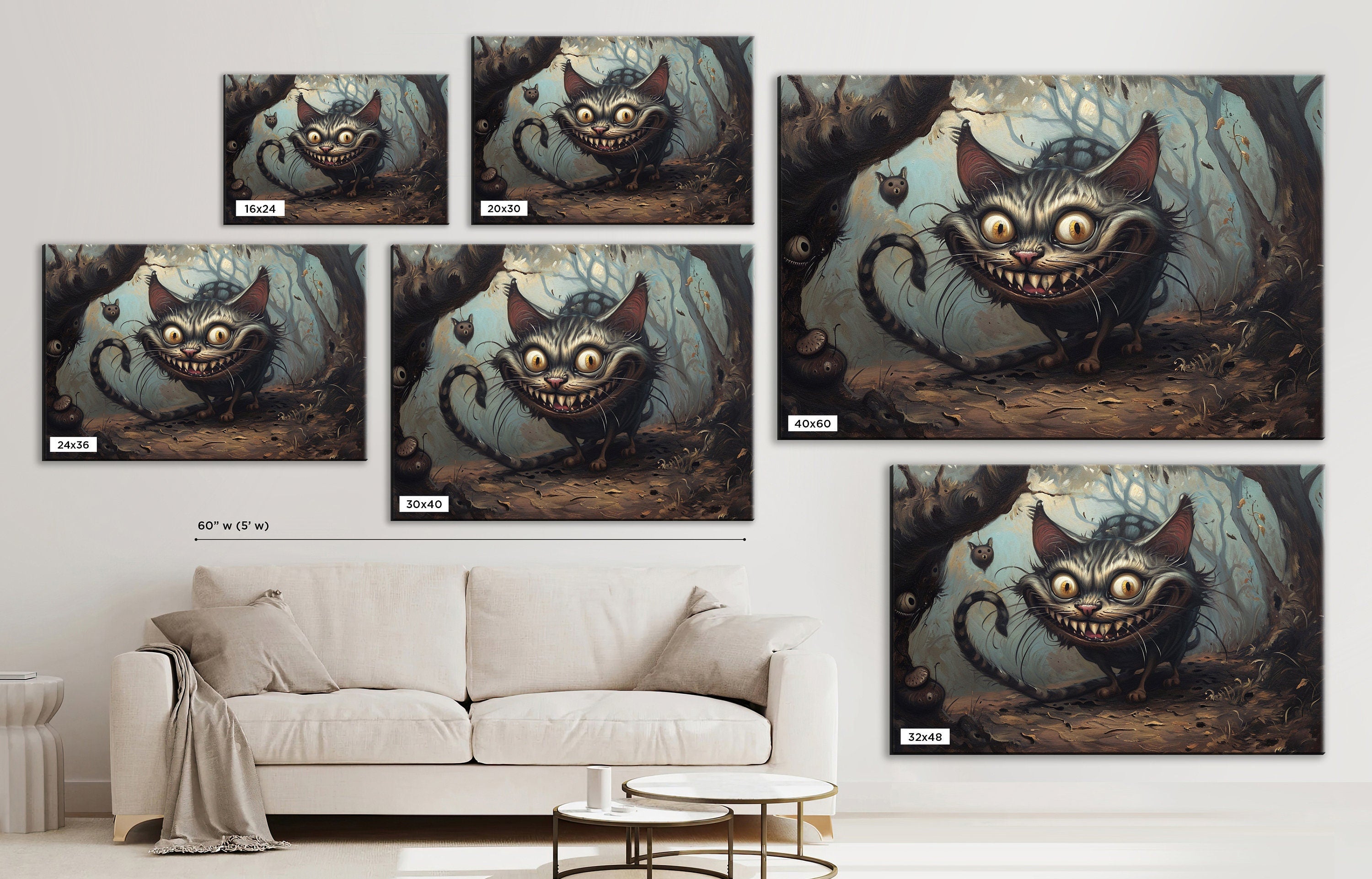 Cheshire Cat Canvas – Gallery Wrapped Print with Mischievous Smile | Extra Large Wall Art