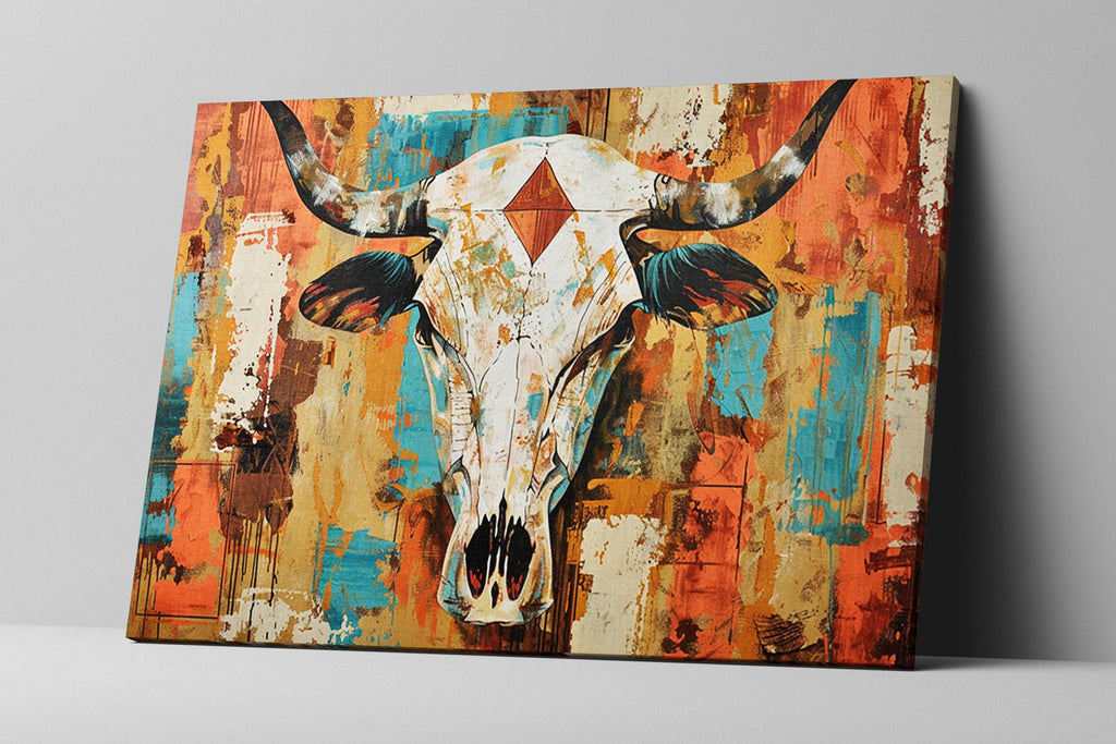 Texas Cow Skull Art | Rustic Wall Art on Gallery Wrapped Canvas - Large Print