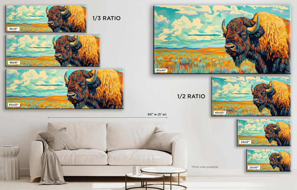 a living room with a couch and paintings on the wall