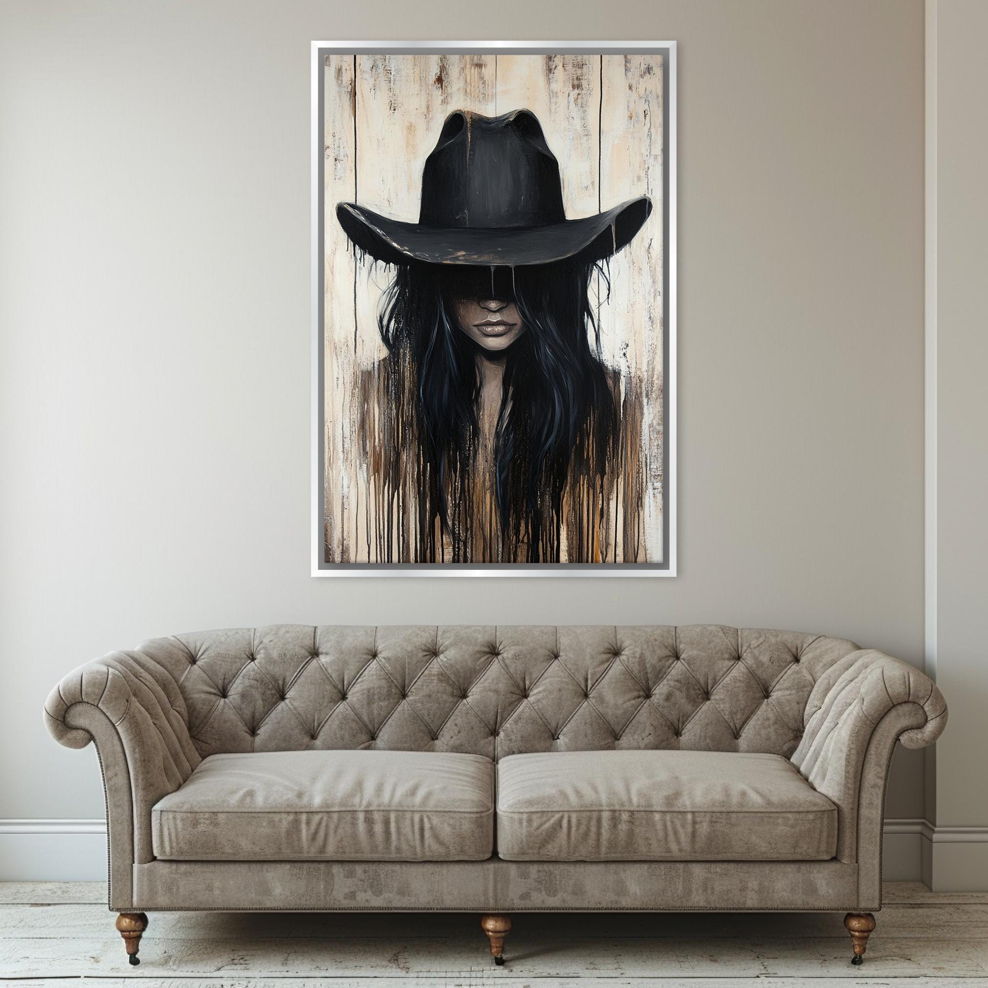 a painting of a woman wearing a cowboy hat