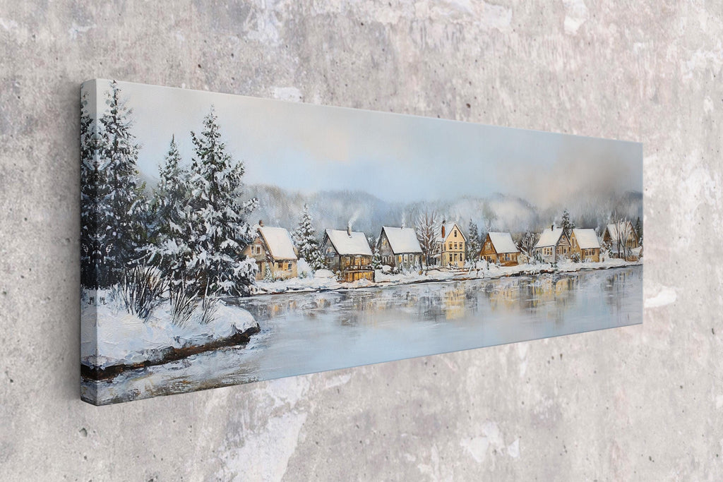 a painting of a winter scene on a wall