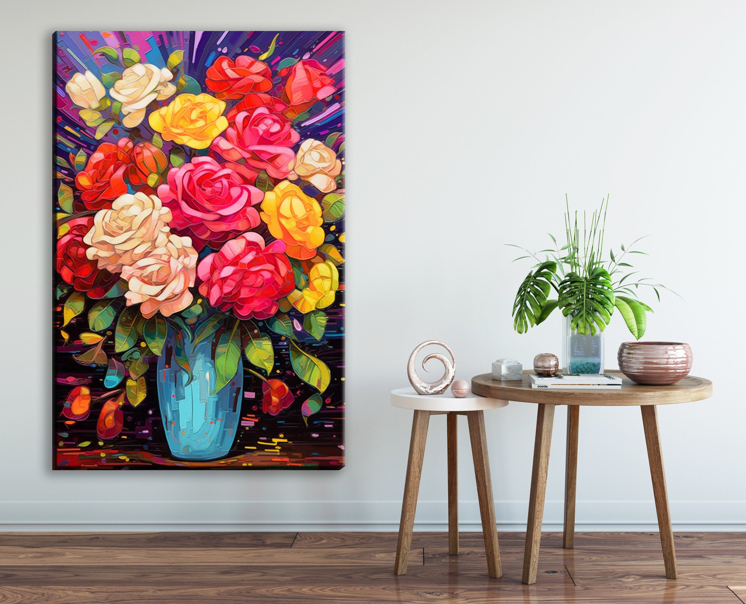 Rose Bouquet Canvas – Large Colorful Rose Art | Vibrant Floral Decor Print