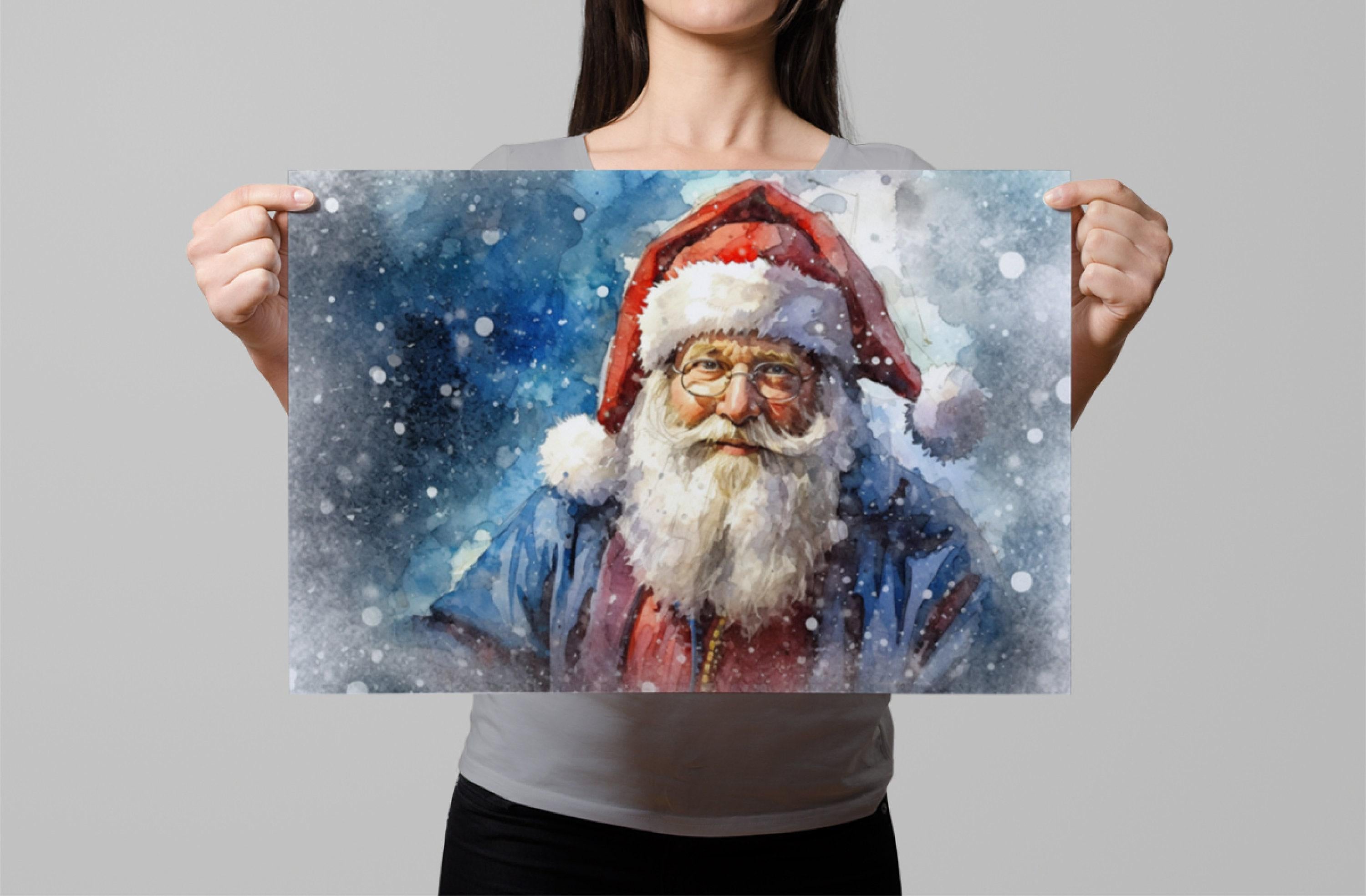 Santa Claus Watercolor - Festive Holiday Wall Art, Giclee Print on Canvas, Artist Paper, Watercolor Paper, Available in Extra Large Sizes